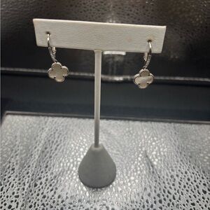 Elegant Silver and White Mother Pearl Huggies Earrings